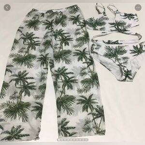 Shein Girls 3 Piece Palm Tree Print Wrap Bikini Swimsuit and Cover Up Size L